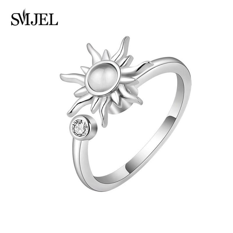 SMJEL Fidget Spinner Ring Anxiety for Women Crystal Demon Eyes Anti Stress Rings Flower Planet Sun Rotating Jewelry Wedding Gift