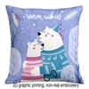 2D Flat - [2D Flat Printing] 1pc Cozy Hugging Polar Bear Warm Wishes Winter Blessing Illustration Double-Sided Printed Pillowcase, Soft Pale Purple Wi