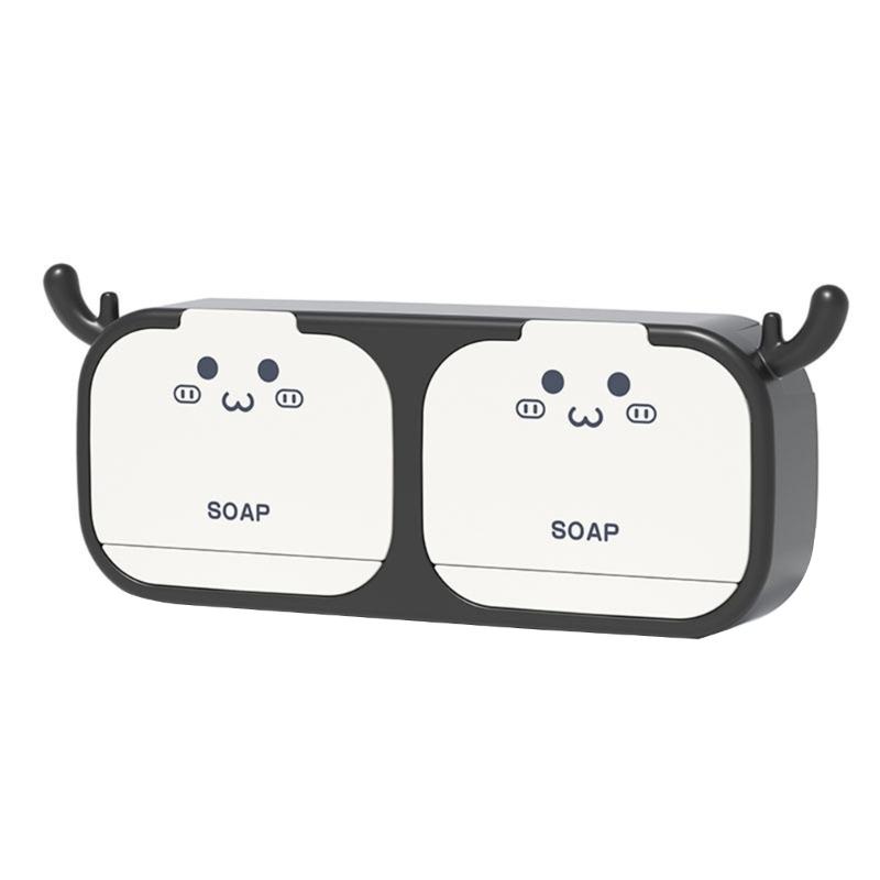 Wall Mounted Soap Holder Storage Box Cute Deer Shape Drain Dish Self Adhesive Soap Rack Bathroom Accessories 1-2 Grids