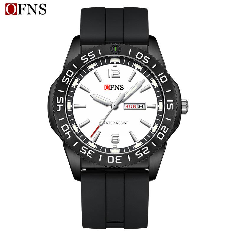 Ofns Brand Men's Quartz Watch - Waterproof with Dual Calendar & Simple Bar Markers