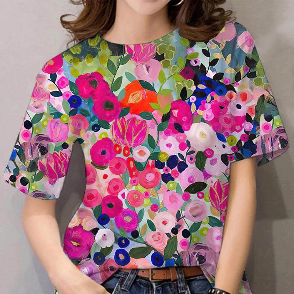 Women's and girls' short sleeved T-shirts, printed sexy fashion clothing, printed large T-shirts