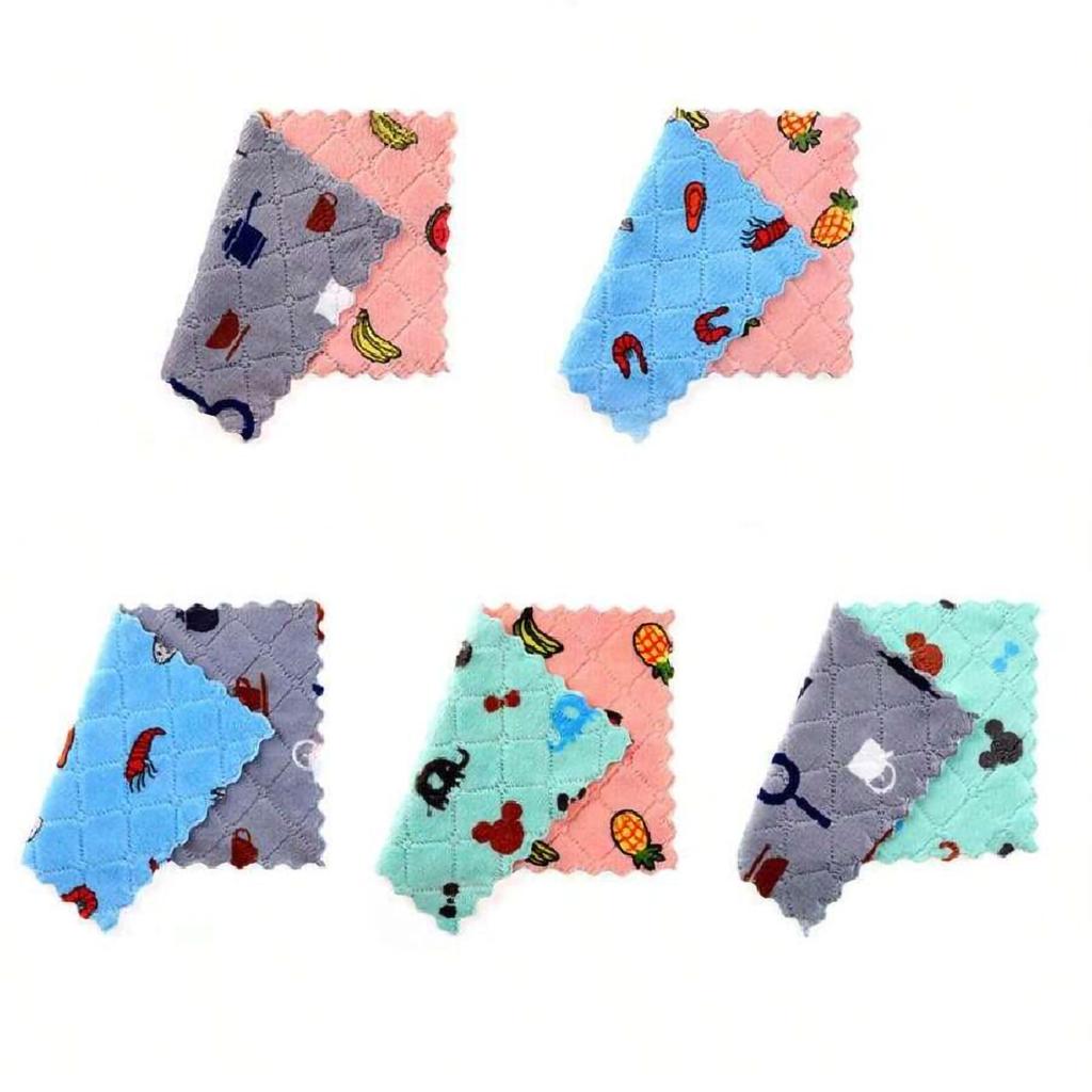5/10pcs-Dishwashing cloth, absorbent coral velvet dishcloth, household kitchen and household soft cleaning cloth, random color