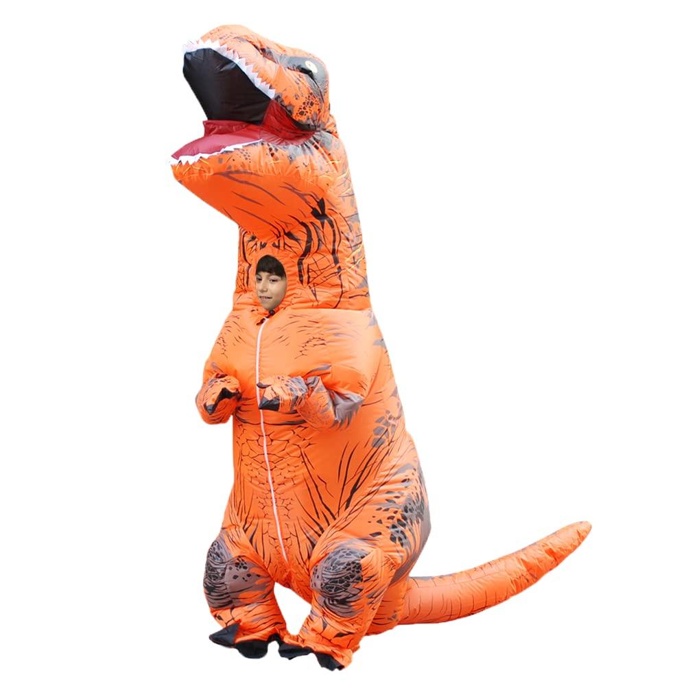 Dinosaur Kigurumi Halloween Cosplay Kids Monster Costume Opening Window Dinosaur Rider Brown Disguise Suit Tyrannosaurus Inflatable Air Filled