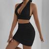 2024 Women's Halter Tie-up Two-Piece Bodycon Set: European and American Style Sexy Ruched V-neck Camisole Dress