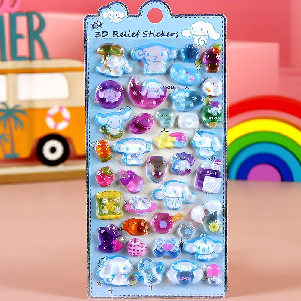 Cute Sanrio Kuromi My Melody 3D Relief Stickers Kawaii Girls Cartoon Crystal Sticker Handmade Diy Hand Account Decals Gifts