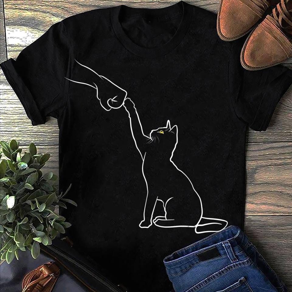 Cute Cat Fist Bump Cat Lover Women T Shirts Cotton Tops S чёрный