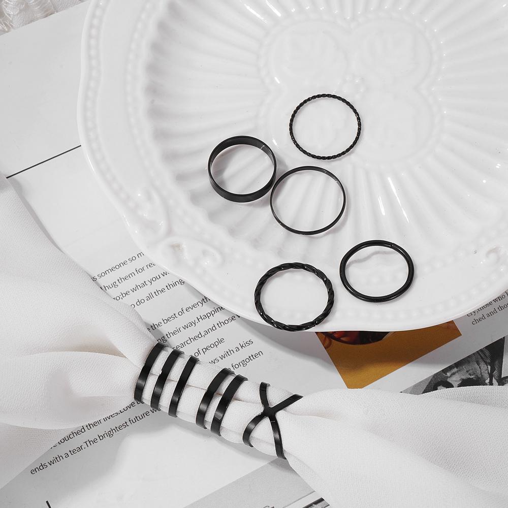 Black Cold Opening Adjustment Ring Set Combination Elegant Temperament Women's Versatile Ring Set