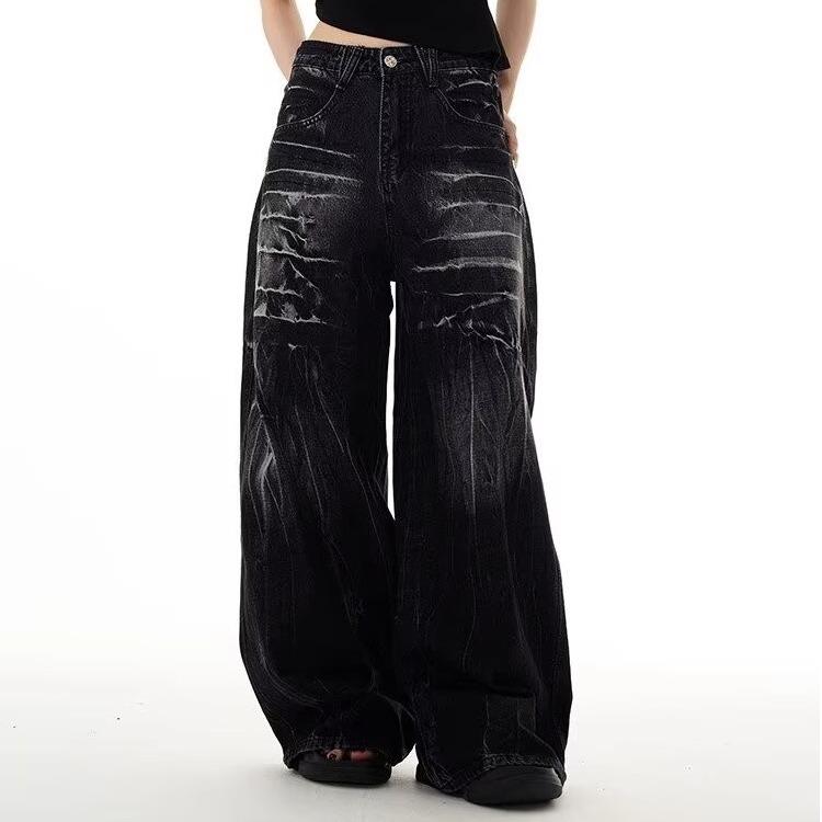 Old tie-dye wide-leg jeans men's American retro high street pendant feeling lazy wind mopping trousers
