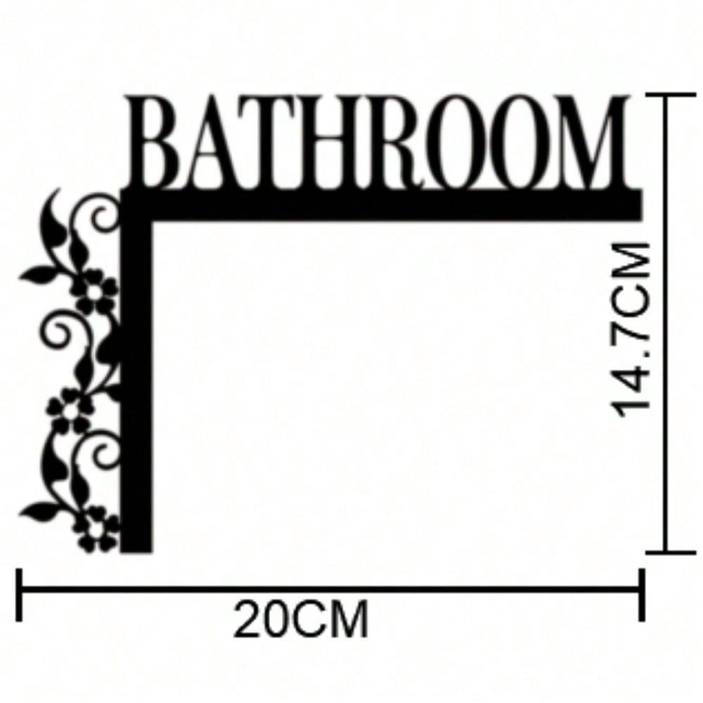 1 PC Black Iron Right Angle"Bathroom with Art Branch Flowers" Metal Wall Art - Modern Home Decor for Bedroom, Living Room, or Bathroom.