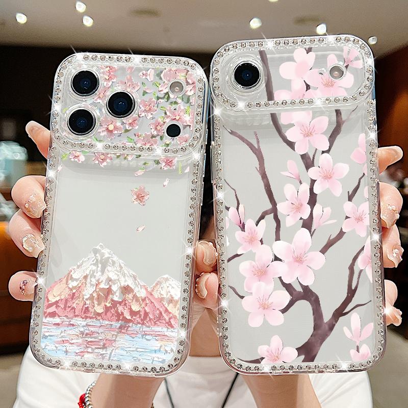 Colorful Floral Pattern Diamond Case For iPhone 17 Pro Max Funda iPhone 16 15 14 13 Pro Max Clear TPU Silicone Soft Cover