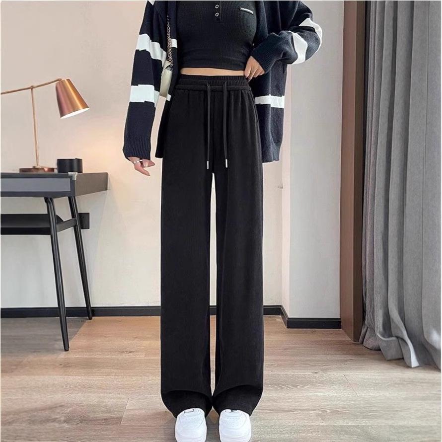 2024 Women's European Cotton High-Waisted Wide-Leg Chenille Pants - Autumn Casual Wear