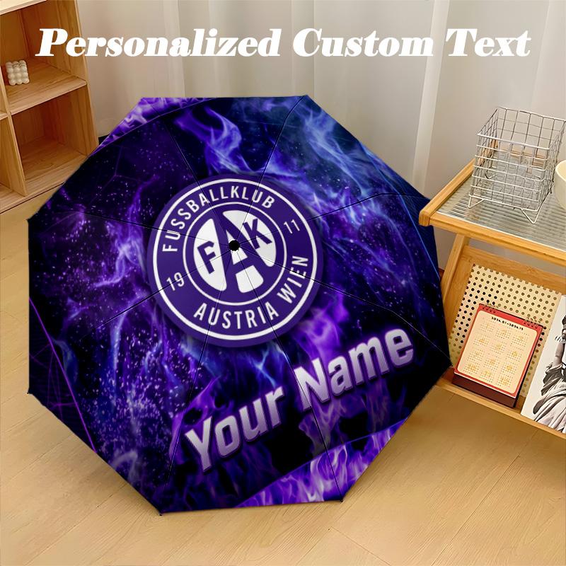 8 Rib Auto Folding Umbrella Austria Wien FC Print Custom Name Text Portable Rain Gear