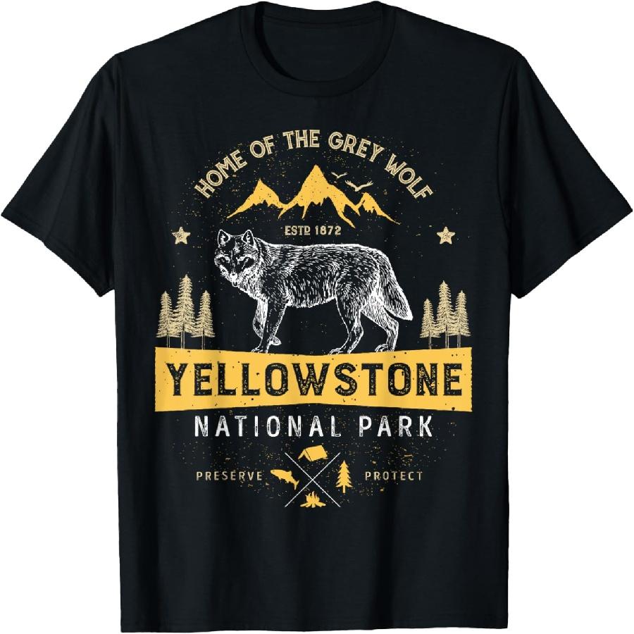 Yellowstone National Park T shirt US Wolf Vintage Men Women T-Shirt S