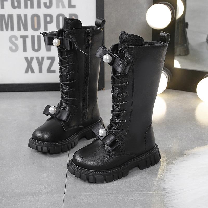 Girls Leather Boots Medium and High Boots Autumn and Winter New Children's Boots Knight Boots Fashion Baby Leather Boots