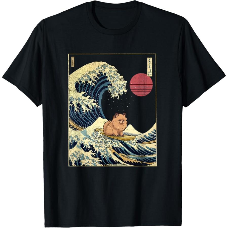 Pomeranian Japanese Kanagawa Wave Funny Surf Dog T-Shirt S
