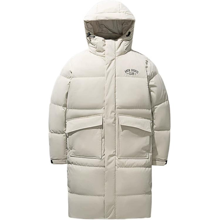 Anta Comfortable Casual Simple Long Hooded Loose Down Jacket Men Outerwear Wood-Color 152518904-1