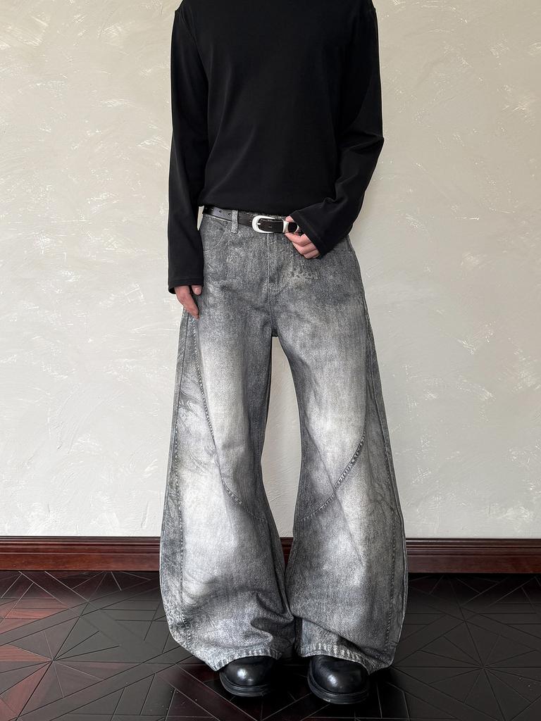 Amerikanische High Street D-Druck alte Dekonstruktion Säbel Jeans Herren Frühling und Herbst Nischen Design Locker Weite Hosen