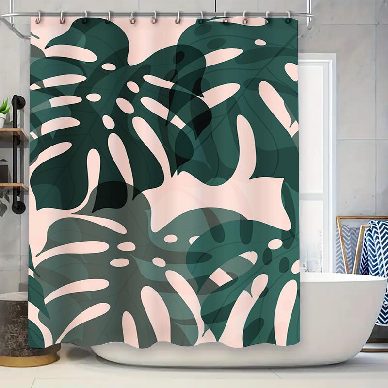 Minimalist Green Monstera Leaf Shower Curtain Waterproof Bathroom Decor for Home Decoration