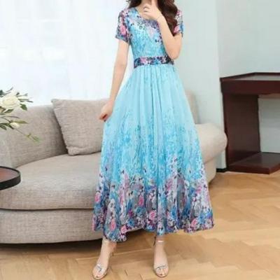Robe d'été élégante à col en U, taille haute, coupe évasée, pour femmes d'âge moyen