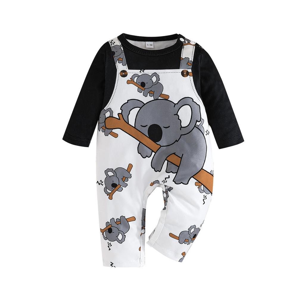 Frühling und Herbst Neu Tier Langarm Bedruckter Jumpsuit Cartoon Schwarz und Weiß Mode Anzug