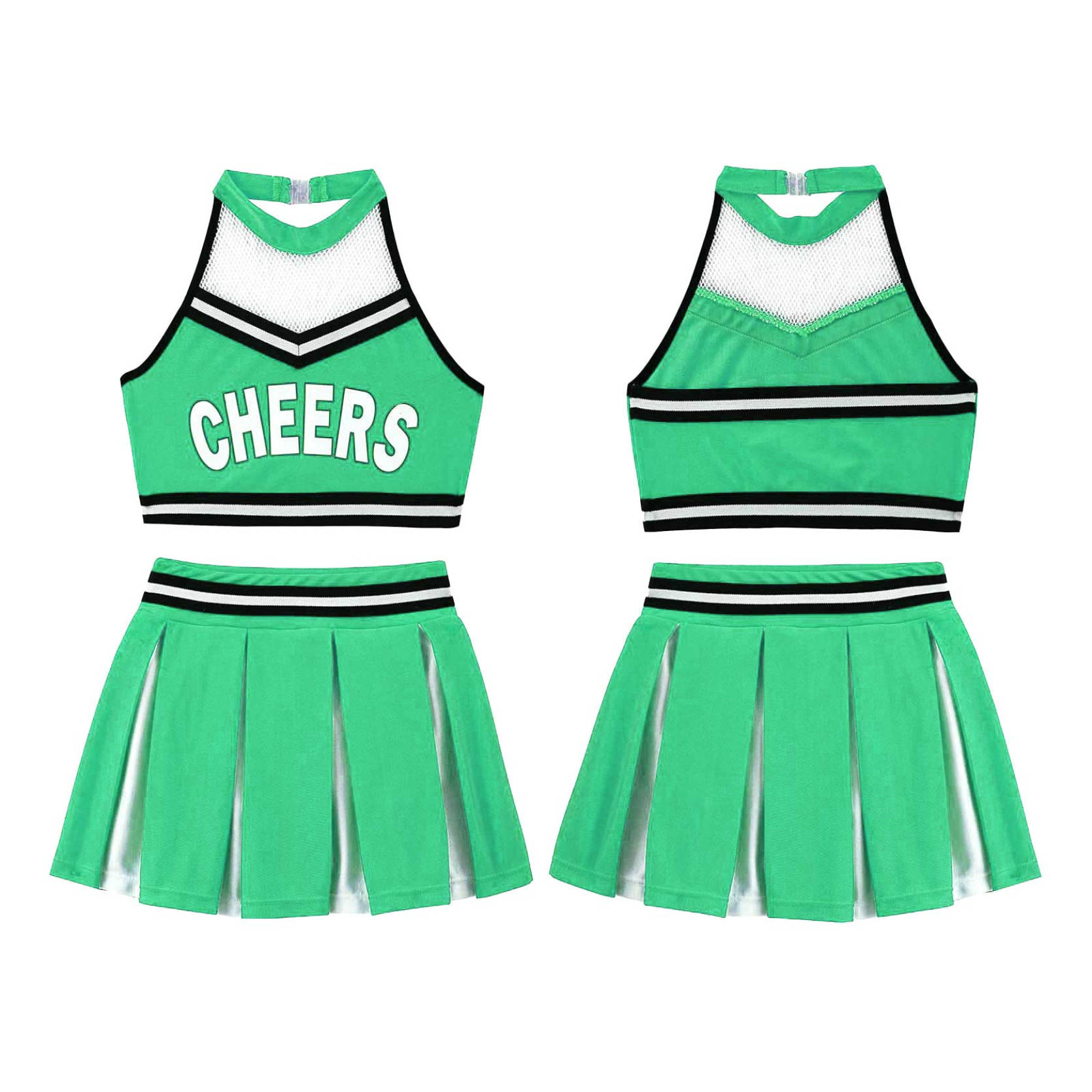 

Школьный костюм для девочек Cheer Leader, униформа, детский укороченный топ для черлидинга с клетчатой ​​юбкой, наряд на Хэллоуин 10-12 Years зелёный