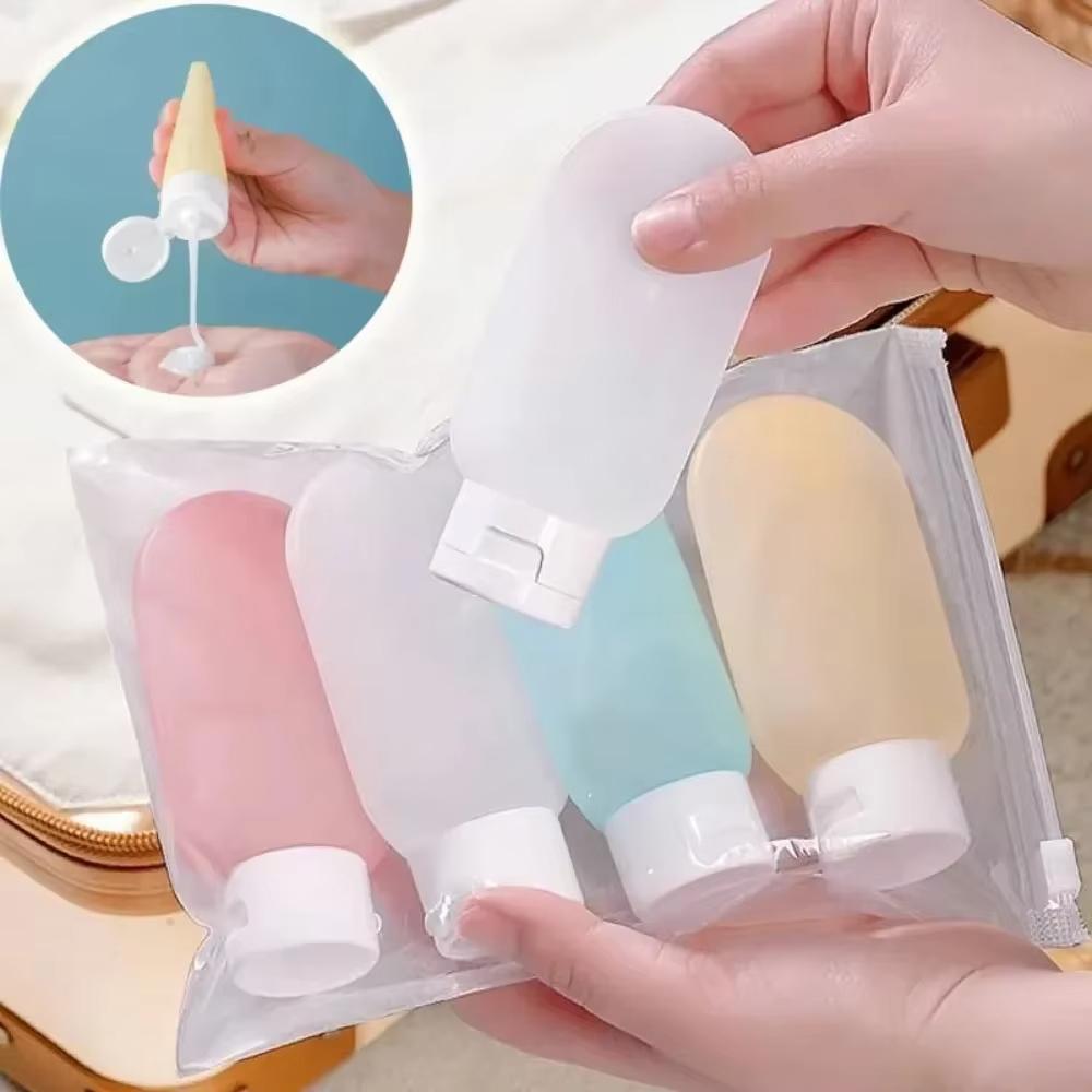 4Pcs/Set Travel Botttle Set 60ml Refillable Bottle Soft Silicone Lotion Shampoo Container Squeeze Tube Empty Bottle Liu