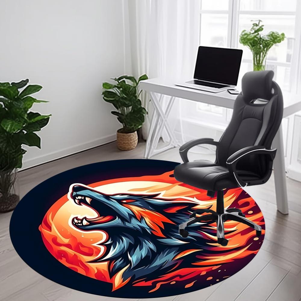 1pc Flame Wolf Office Round Area Rug, Under Office Chairs Bedroom Living Room Home Decor, Room Deco, Available in Various Sizes