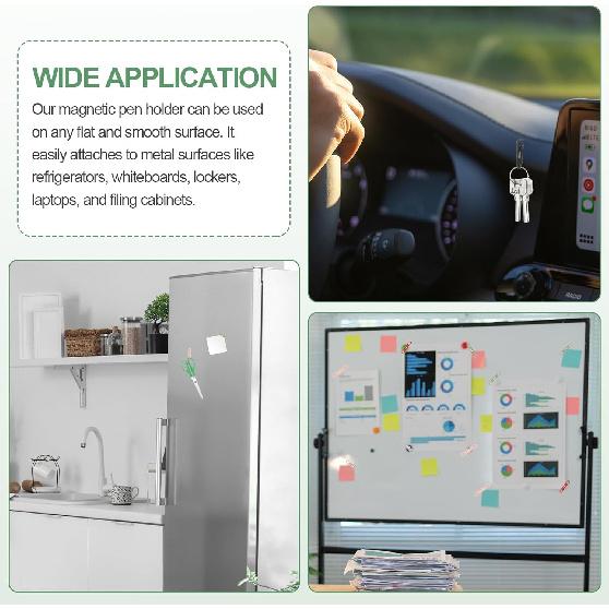 PATIKIL 4 Pcs Magnetic Pen Pencil Holder, Silicone Flexible Pencil Holder Adjustable Organizer Clip with 4 Metal Sheet for Refrigerator Whiteboards