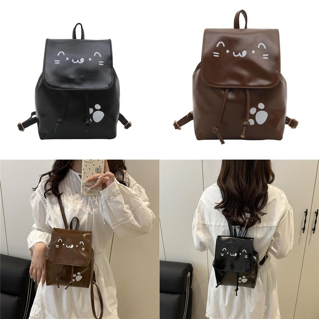 Cat Pattern Pu Material Small Backpack For Women With Breathable Design And Urban Style For Daily Use