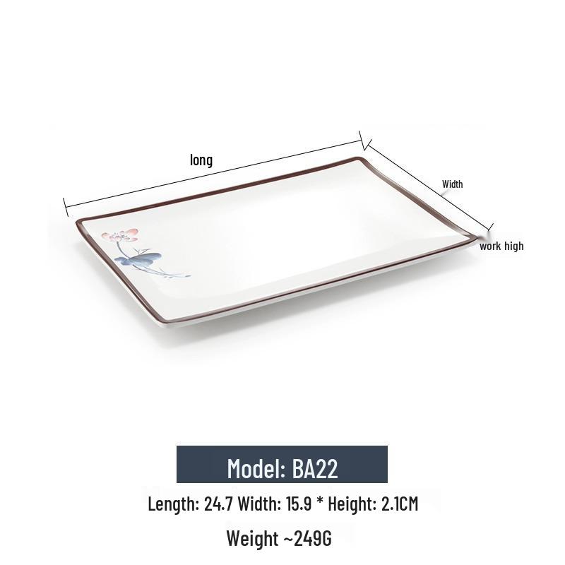 Melamine Rectangular Imitation Porcelain Plate for Sushi, BBQ, Cold Dishes - Commercial Use.