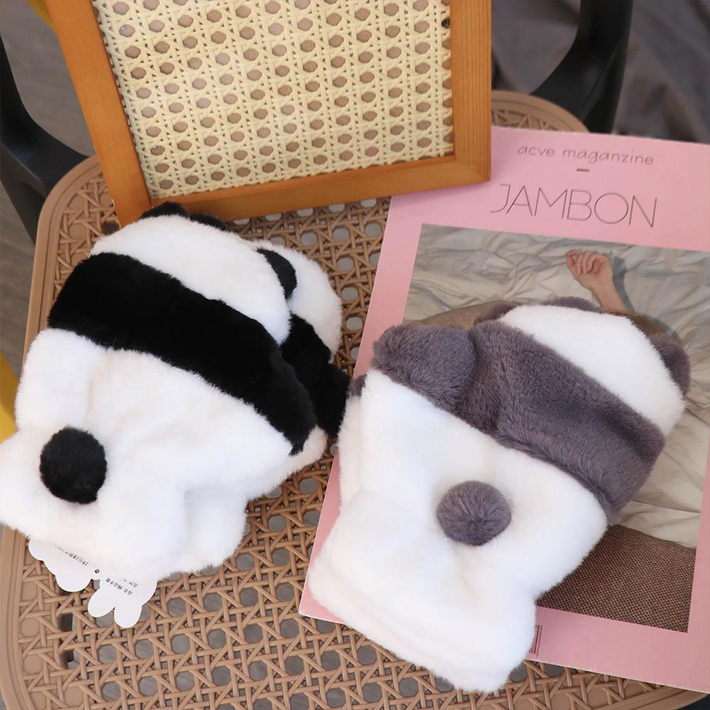 Half Finger Gloves Korean Style Winter Velvet Mittens Cute Panda Plush Gloves  Outdoor