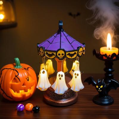 Ghostly Carousel Night Light Halloween Light Up Ghost Night Lamp Festive Atmosphere Spooky Lamp Decor for Bedroom