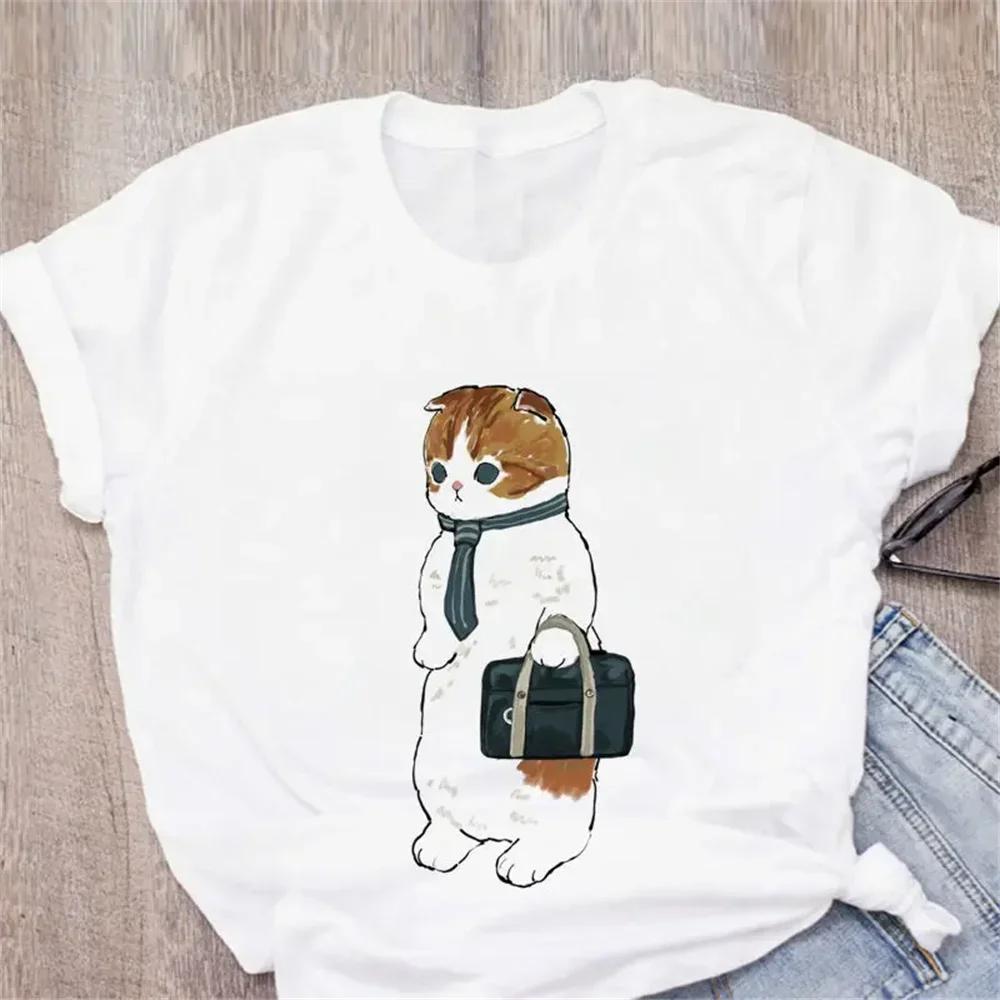 Pattern Printed Fashion Aesthetic Tops Tee Casual Cute Cat Funny Cartoon Womens Harajuku Short Sleeve Casual Aesthetic Clothes