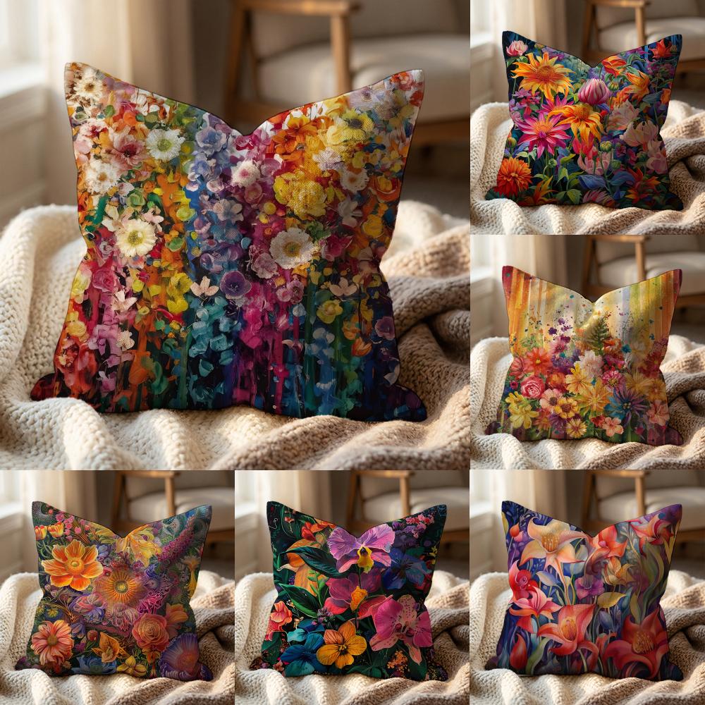Stunning Colorful Floral Cushion Cover Multi-Scene Pillow Cover for Home & Car - Reversible, Soft & Durable for Daily Use