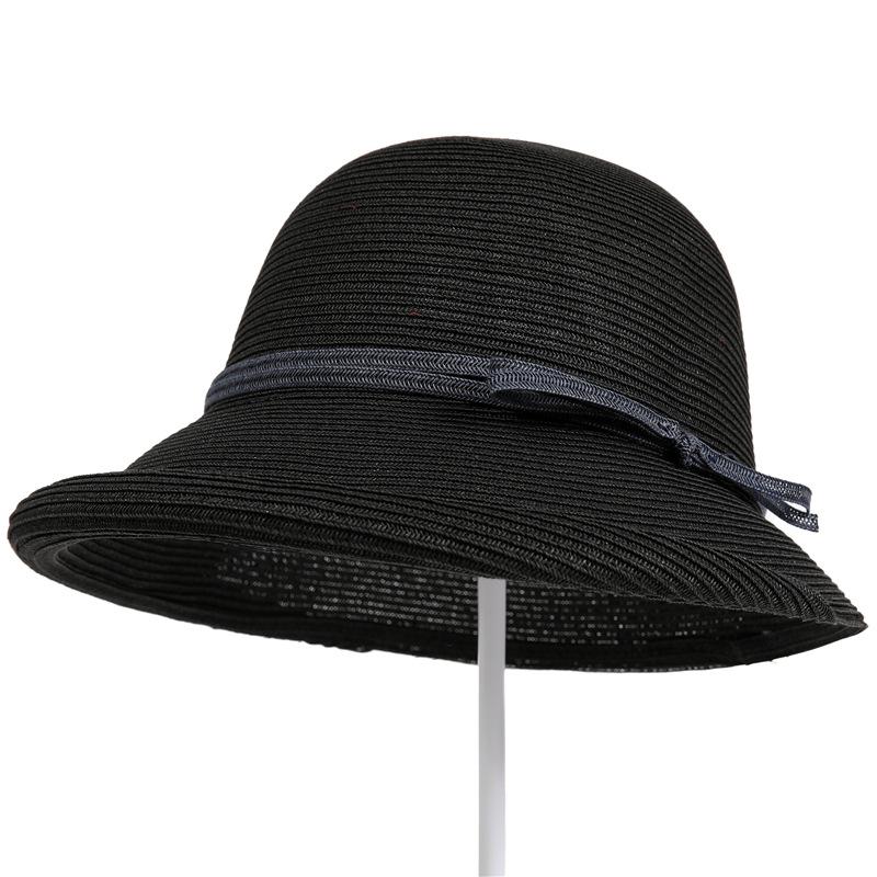 

Hepburn Wind Shade Straw Hat Women S Retro Foldable Basin Hat Literary Fisherman Hat Simple Sun Hat Casual Cool Hat M（56-58cm） чорний