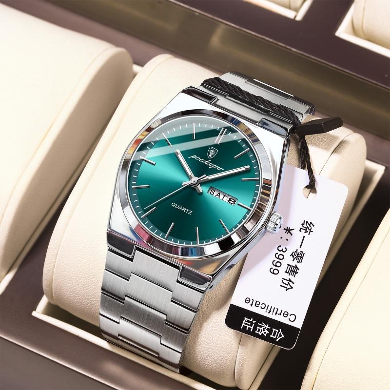 POEDAGAR Thin and Light Men's Watch Waterproof Luminous Quartz Watch Simple Steel Belt Business Watch