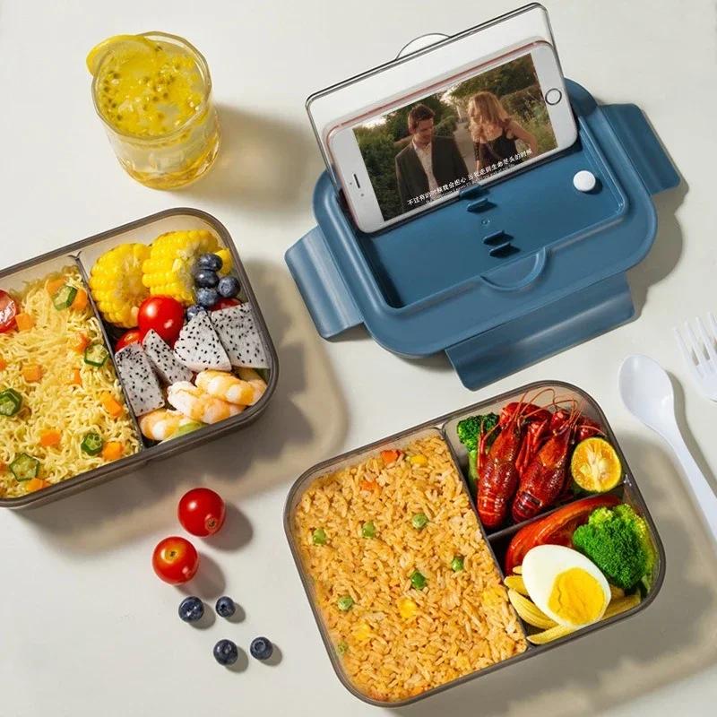 Lunch Box with Tableware for Office Workers Square Divided Microwave Oven Bento Box Leakproof Food Container for Picnic Camping