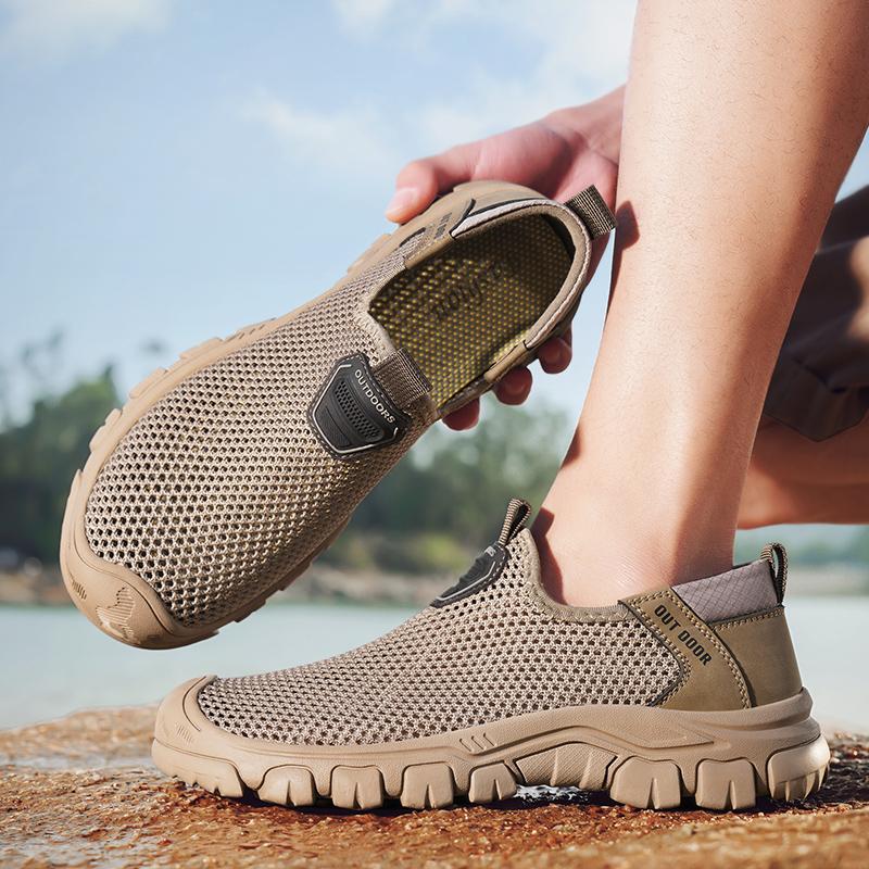 Sommer Herren Hollow Ledersandalen Slipper Strandsandalen Zehenkappe Outdoor Sportschuhe Handgefertigt Mesh Schuhe