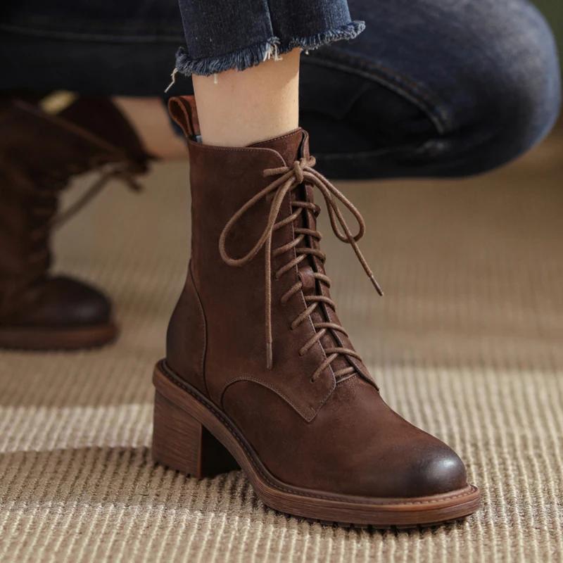 Fashion Hot Nubuck Women Boots Winter Retro and Old Lace-up Shoes Woman Short Boots Ankle Boots Thick Bottom Platform Shoes Cross-tied