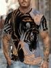 Men'S Tiger Print T-Shirt - Golden Glitter Design, Polyester Breathable Fabric, Comfort Fit Casual Tee Men'S Stylish Casual Round-Neck Patterned