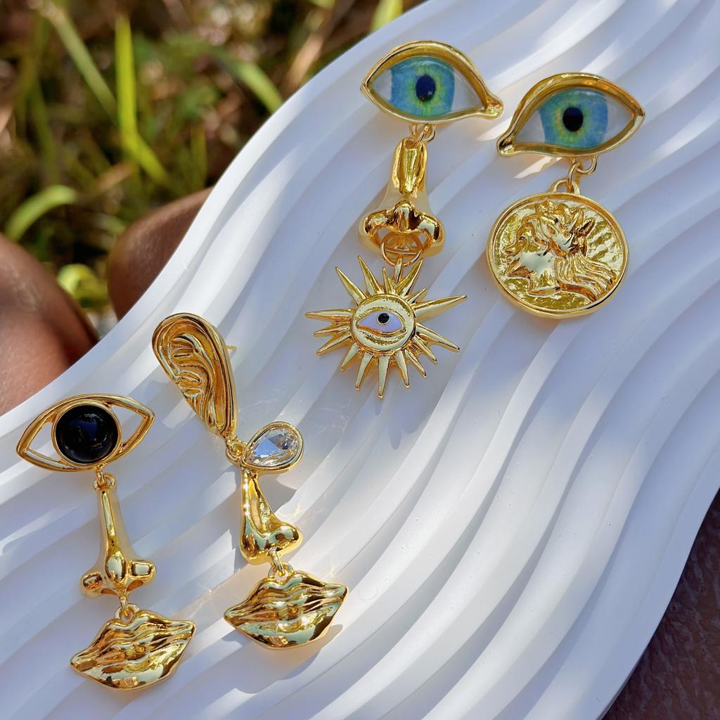 Vintage Medieval Alloy Devil Eye Earrings Creative Exaggerated Long Multi-Layer Earrings Women