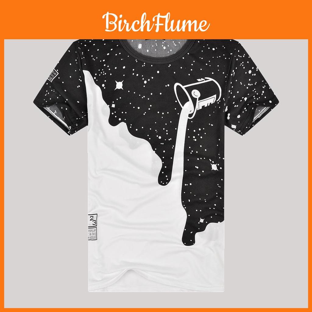Trendy Mens Fashion Milk Poured Pattern Printed Short Sleeve Round Neck T-shirt