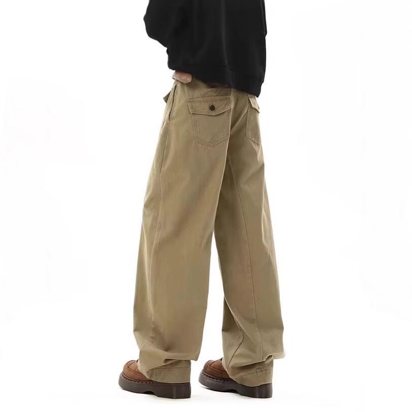 American retro scimitar casual pants men's spring and autumn trend three-dimensional cutting overalls loose deconstruction wide-leg pants