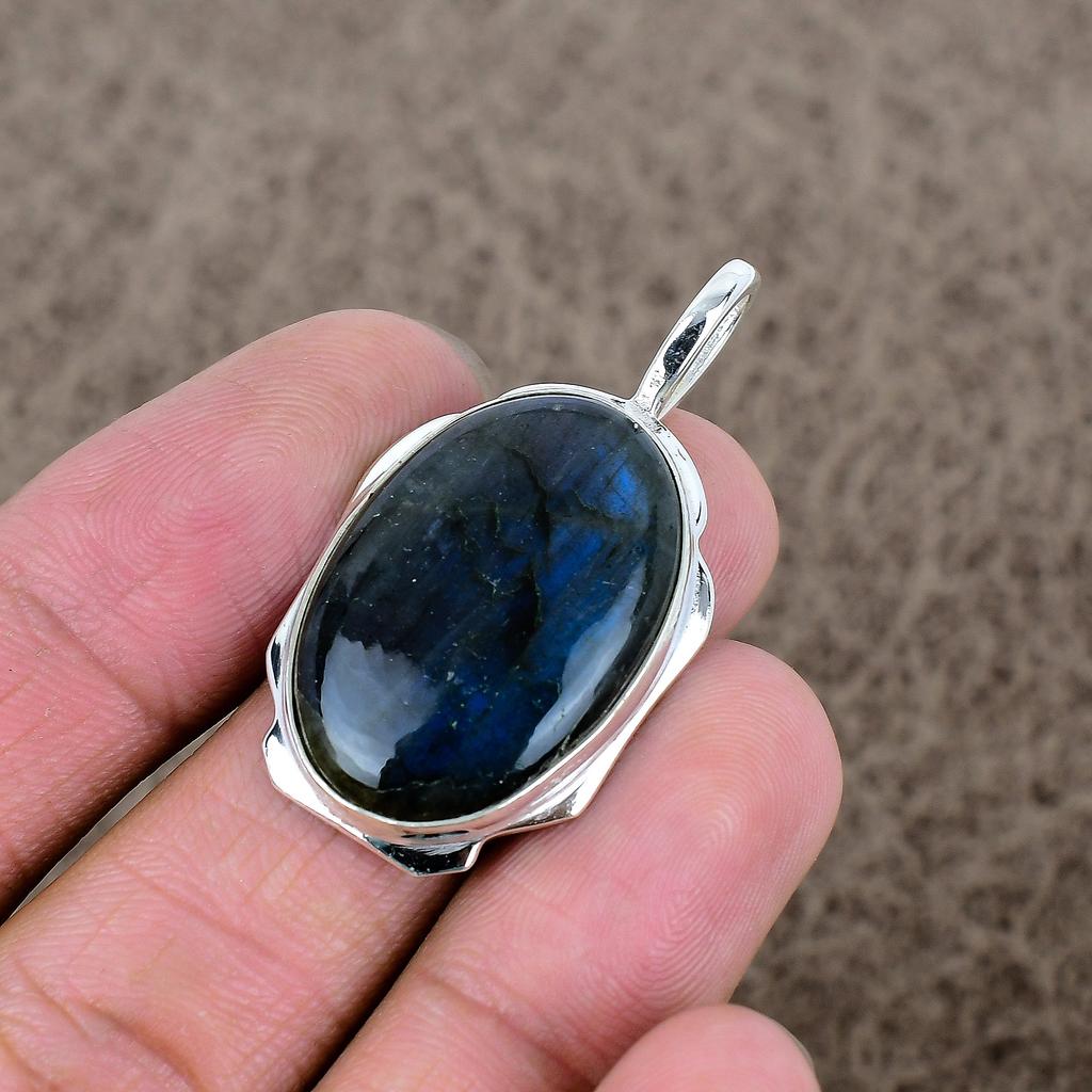 Labradorite Gemstone Handmade 925 Sterling Silver Jewelry Pendant 1.81" KKG-368