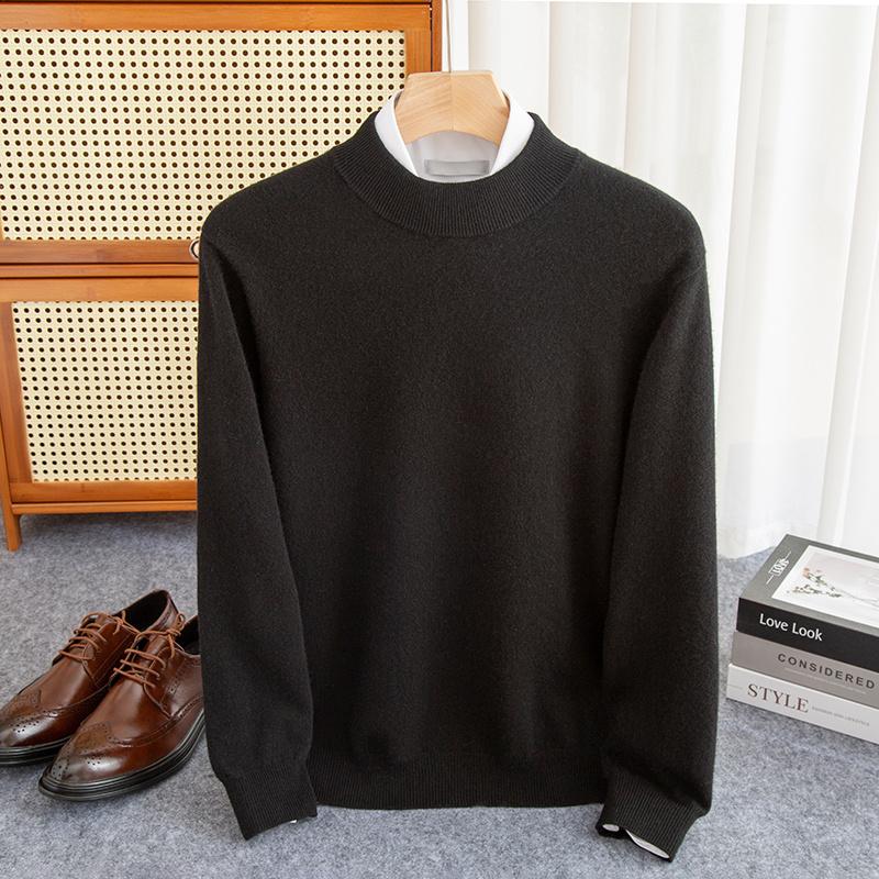 Men's Pullover Half-high Collar Sweater Autumn Winter Warm Solid Color Knit Sweater Business Casual Top