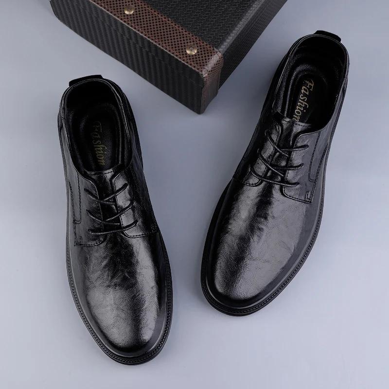New Fashion Men Oxford Shoes Genuine Leather Mens Oxfords Shoes Casual Wedding Dress Footwear Soft Lace-up Formal Business Shoes