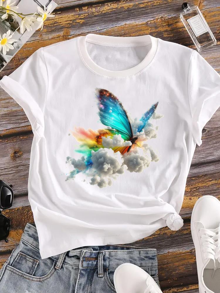 (Asian Size) Sweet Butterfly 90s Trend Printed Female Clothing Women Tee Lady  T Shirt  Casual Fashion Top Graphic Short Sleeve T-shirts