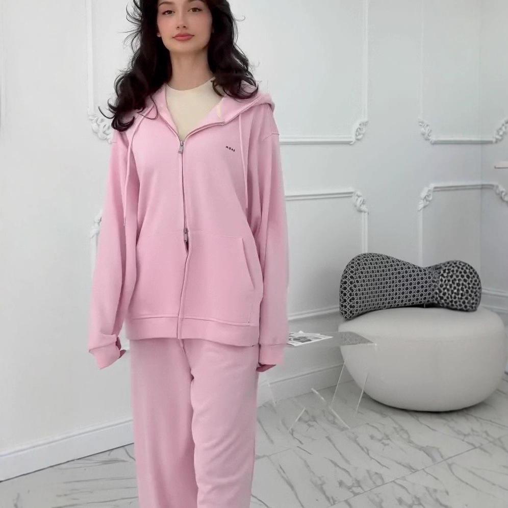 2025 Autumn Women's European & American Casual Two-Piece Set: Elastic Zipper Pants with Pockets & Hooded Top