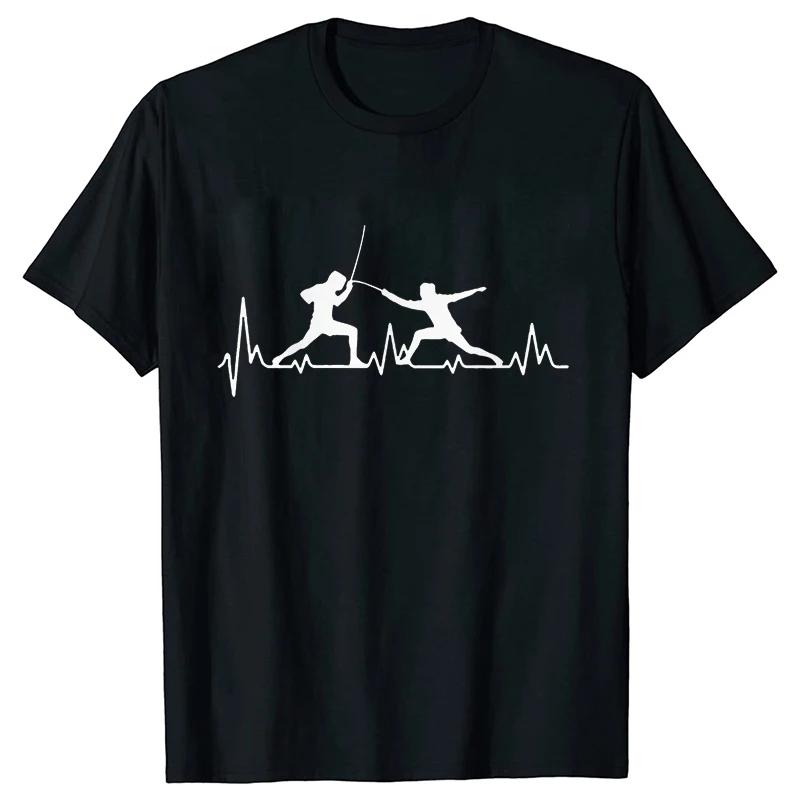 Summer Men T-Shirt Heart Beat Fencing Funny Graphic Tops Short Sleeve Tees Fencing Oversized Tshirt Cool Gift Mens Clothing