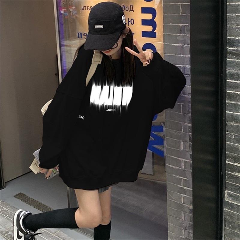 Retro Oversized Sweatshirt Women Letter Print Casual Loose Pullover Top